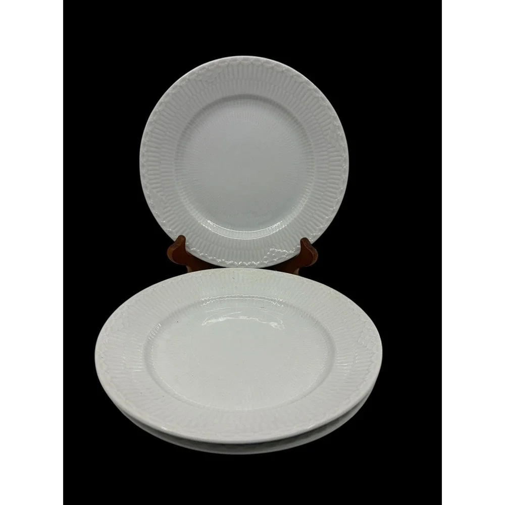 Royal Copenhagen White Half Lace Salad Plates Set of 3 Danish Fluted Porcelain
